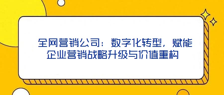 全網營銷公司:數字化轉型,賦能企業營銷戰略升級與價值重構